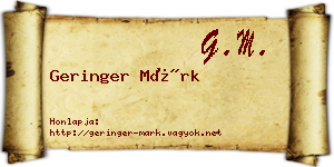 Geringer Márk névjegykártya